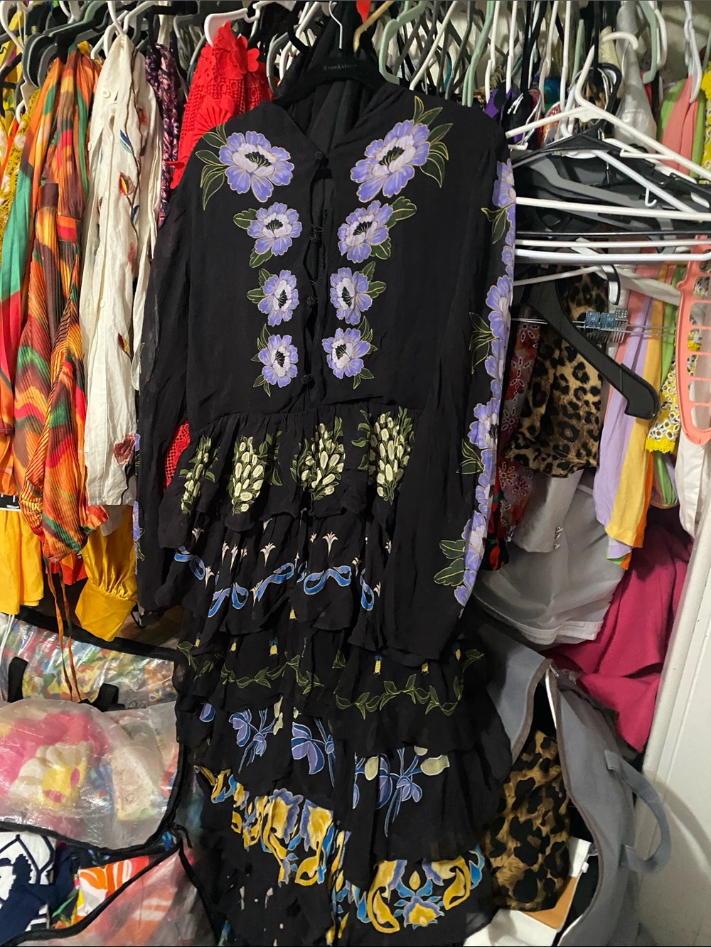 Fram  río  Floral Tiered Maxi Dress with Lavender Blooms - Picture 5 of 7